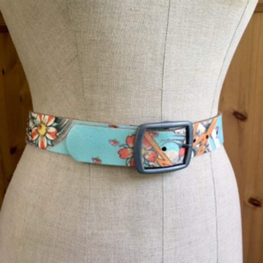 Leather Belt Pale Blue Pewter Buckle